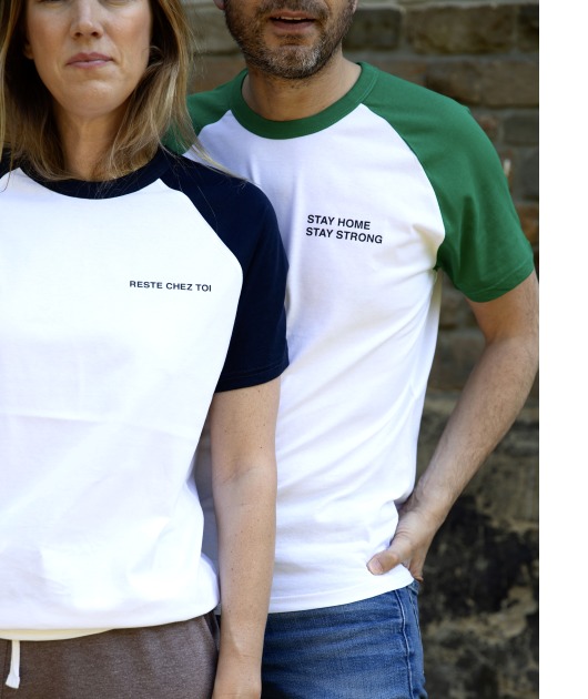 Tshirt unisexe bleu - 100% coton biologique- RESTE CHEZ TOI - Vue 2
