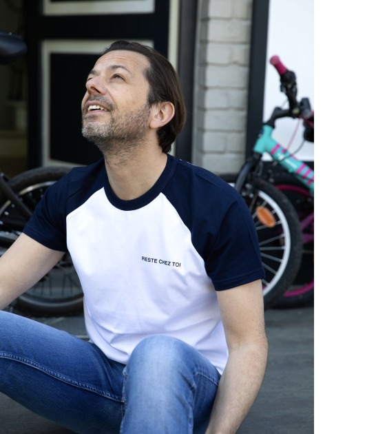 Tshirt unisexe bleu - 100% coton biologique- RESTE CHEZ TOI - Vue 3