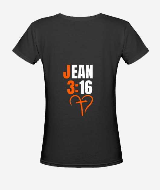 Nouvelle collection T shirt "Il est..." Femme col V visuel blanc et orange - Vue 2
