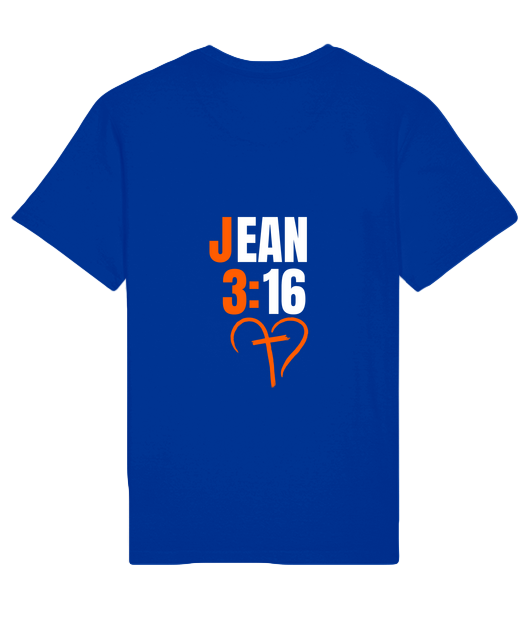 Nouvelle collection T shirt "Il est ..." Bleu ROI visuel blanc et orange - Vue 2