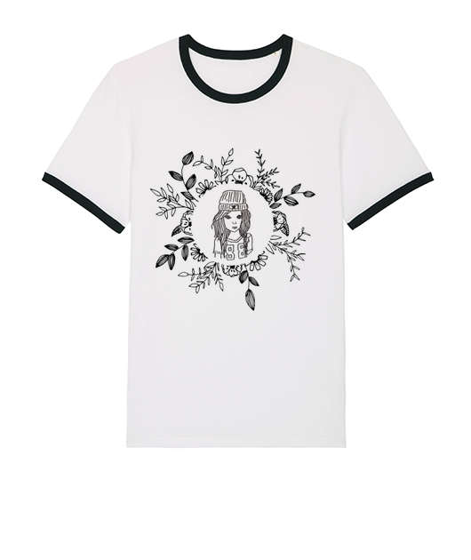 Tee shirt fille au bonnet avec liseré noir