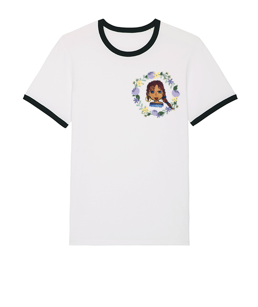 Tee shirt avec liseré noir Lauriane et ses fleurs